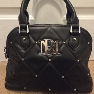 Badgley Mischka Black Quilted Studded Satchel with Silver Details NWOT